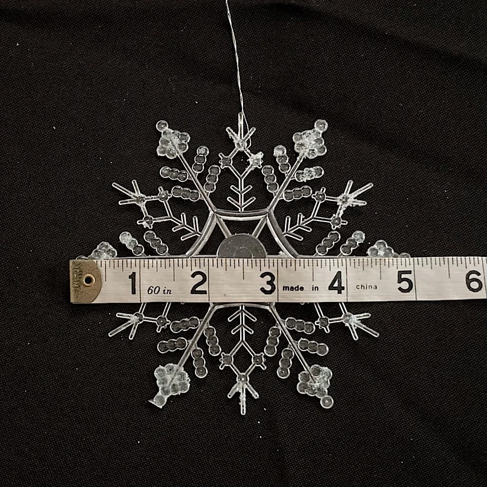 Glittery Transparent Snowflake Ornaments Set of 5 Plastic